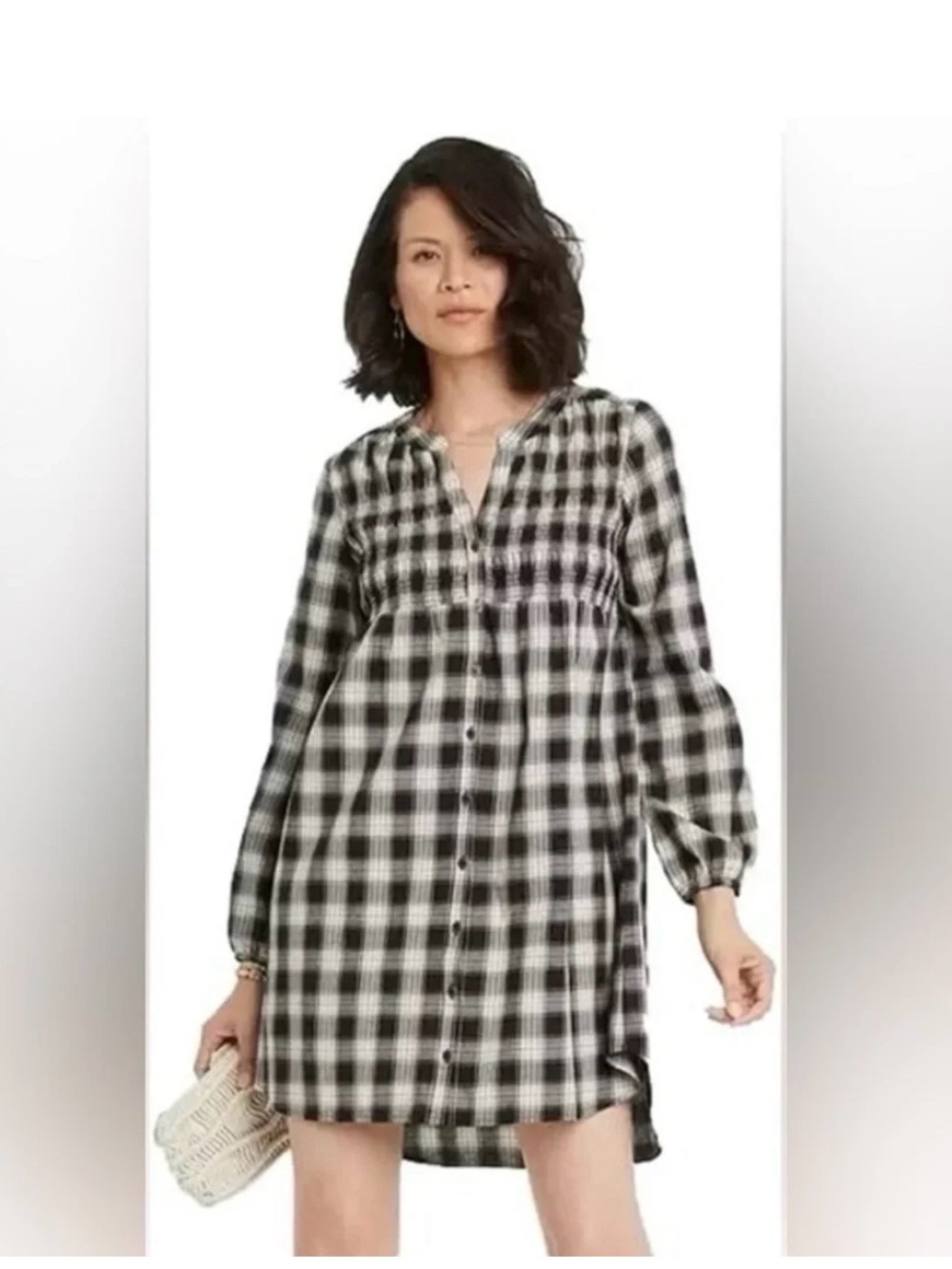 Knox Rose Black & White Plaid Cotton T-Shirt dress size L
